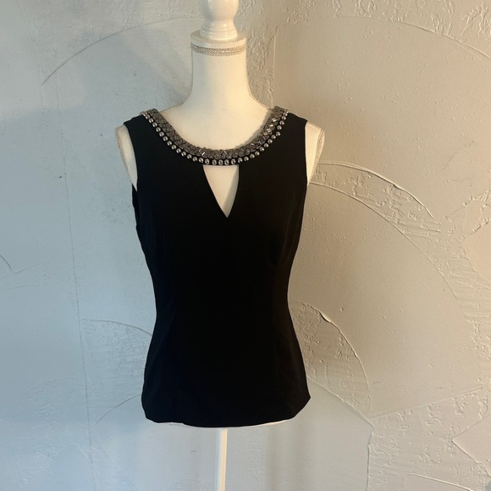 XOXO Black Keyhole Top with Embellished Neckline